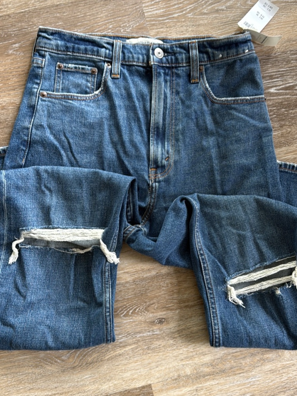 Abercrombie & Fitch Distressed Dark Blue Relaxed Jeans